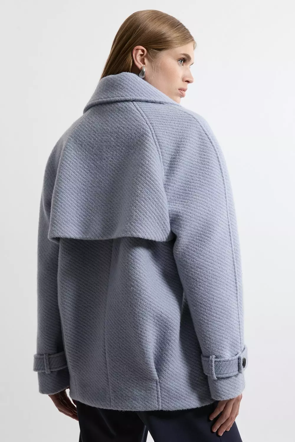 Textured Wool Blend Short Pea Coat | Karen Millen